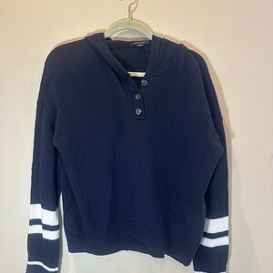 Navy Blue Hoodie with White Stripes